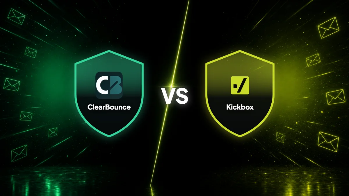 ClearBounce and Kickbox logos facing each other on glowing shields, separated by a VS