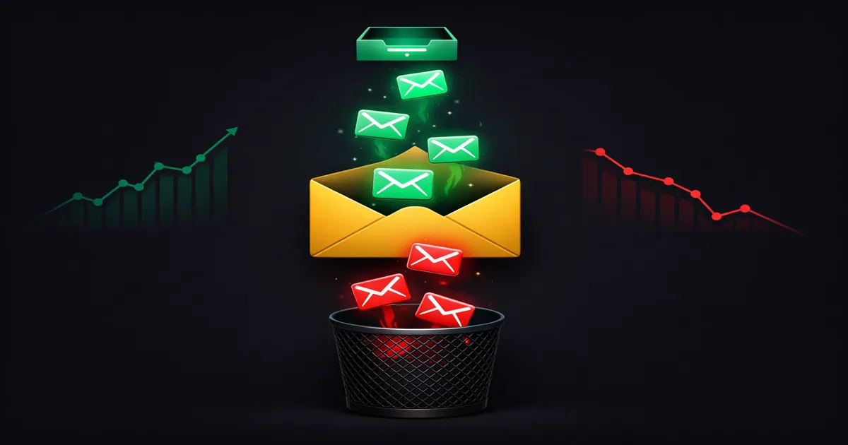 Valid emails rising to inbox, invalid emails falling to trash — the real cost of a dirty email list