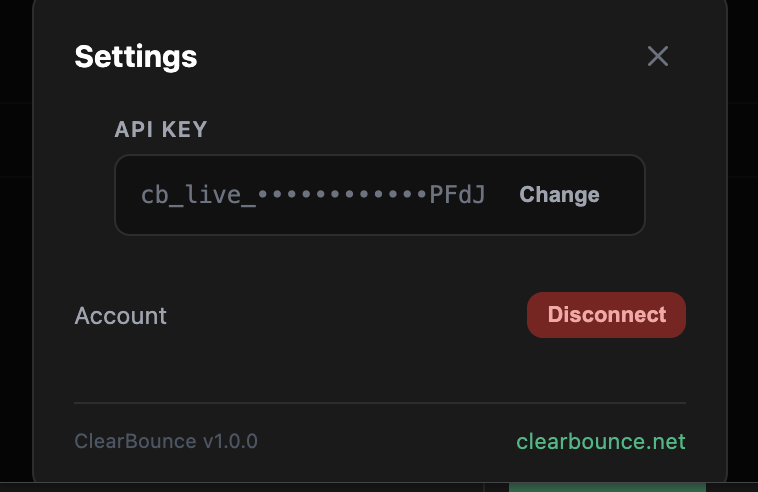 ClearBounce Chrome Extension - Settings
