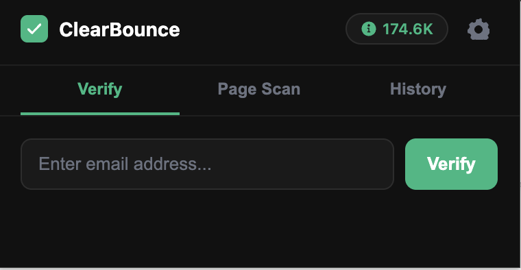 ClearBounce Chrome Extension - Verify Tab